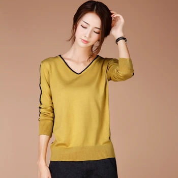 

Spring Women Pullover Knitwear V-neck Long Sleeve Slim Solid Knitting Sweater M-3XL