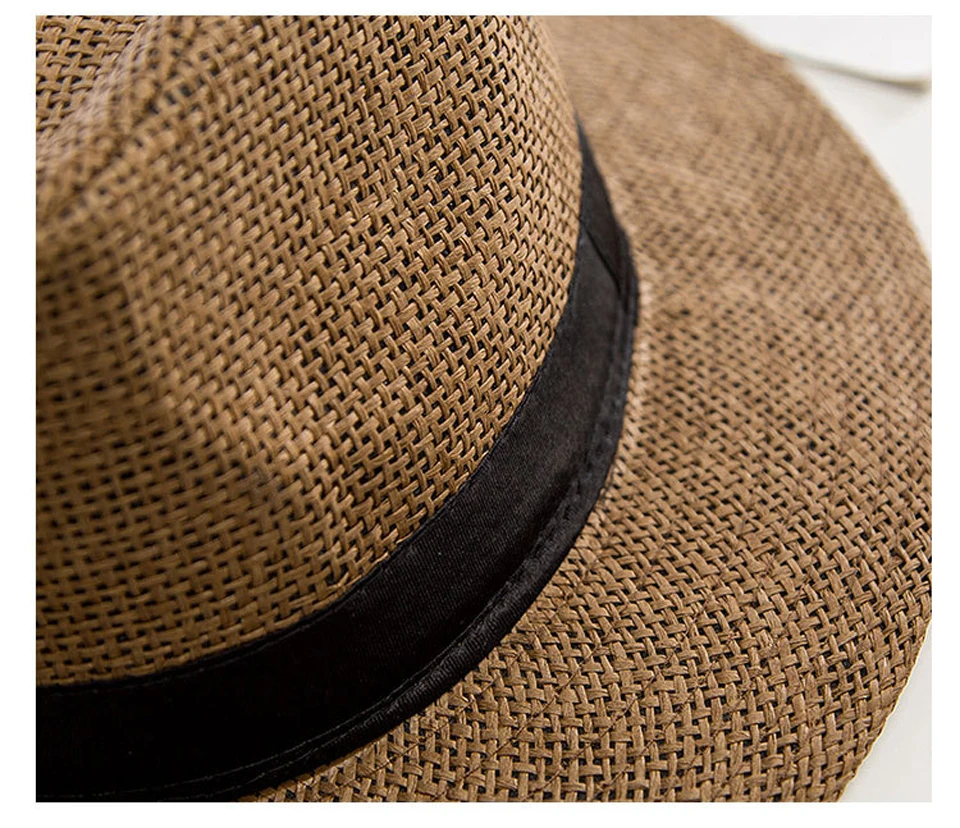 Летняя соломенная шляпа для мужчин и женщин, пляжная шляпа от солнца, элегантная джазовая Панама, фетровая шляпа с широкими полями, солнцезащитная Кепка с черным поясом