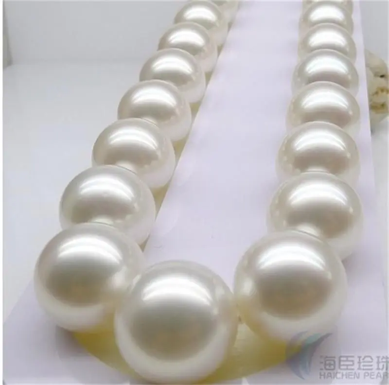 

elegant 14mm round natural south seas white pearl necklace 18inch silver
