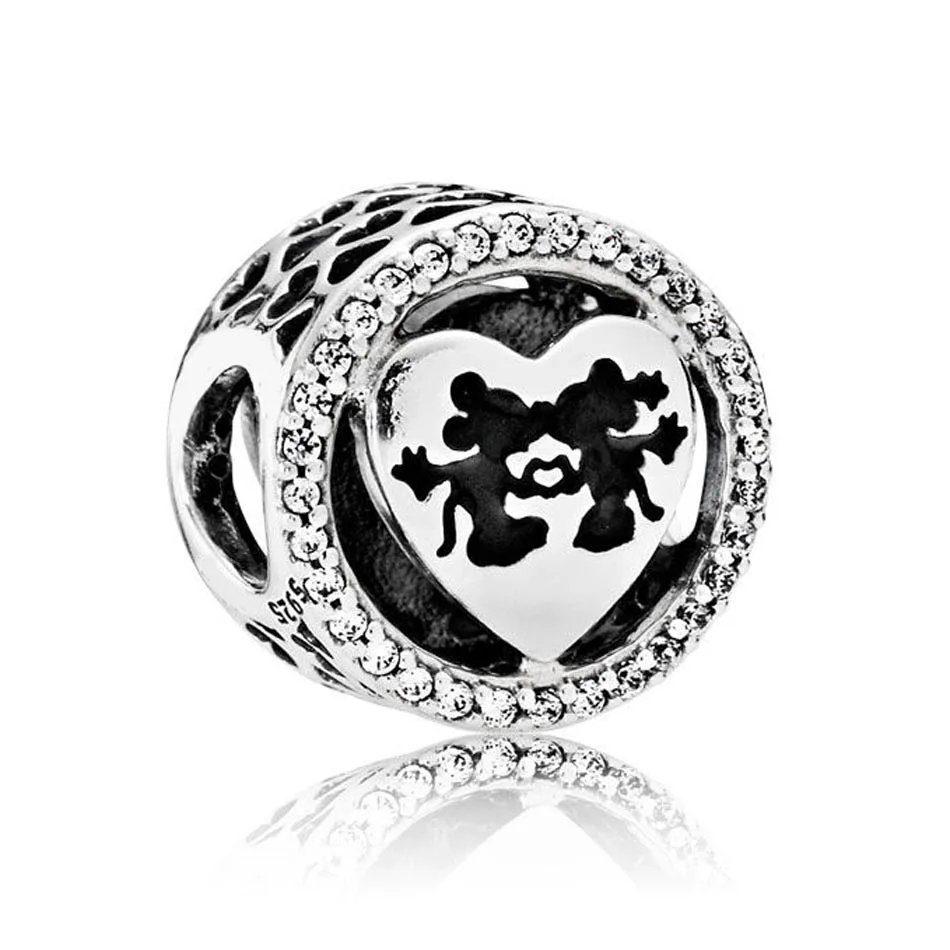 

Authentic S925 Sterling Silver DIY Jewelry Mickey & Minnie Love Charm fit Pandora Bracelet Bangle Enamel Clear CZ