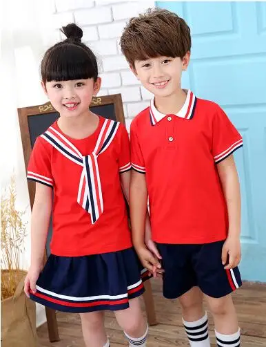 2018 Popular Red Set Kid Suite Set School Uniforms Primary Schoolchild Performance Shirt+ Shorts Boy Girl Summer Clothes T-24 2018 Popular Red Set Kid Suite Set School Uniforms Primary Schoolchild Performance Shirt+ Shorts Boy Girl Summer Clothes T-24