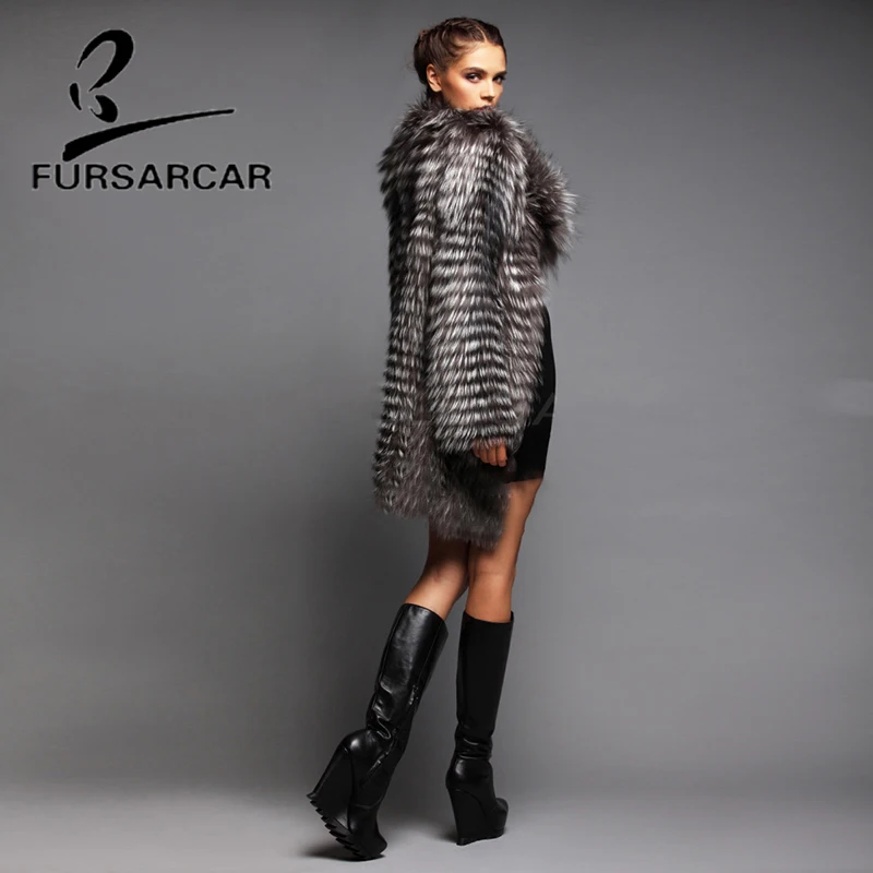 FURSARCAR New Real Natural Silver Fur Women Warm Winter Coat Fashion Luxury Genuine Fur Jacket Outerwear For Female Garment