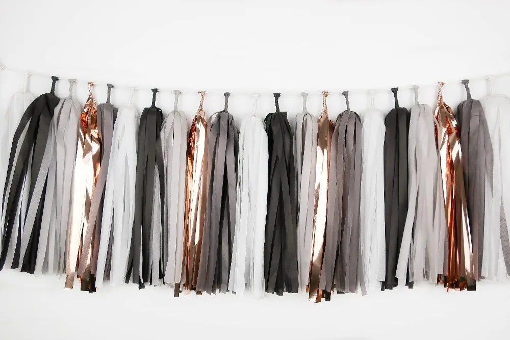 

20pcs Modern Marble Tassel Garland Balloon Tail Black White Gray Rose Gold Wedding Bridal Birthday Party Bachelorette Decor