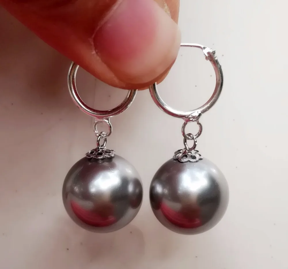 

16MM Gray Color South Sea Shell Pearl Ellipse Ring Earring Beautiful Style Nice Women's Jewellery New Free Shipping FN1768