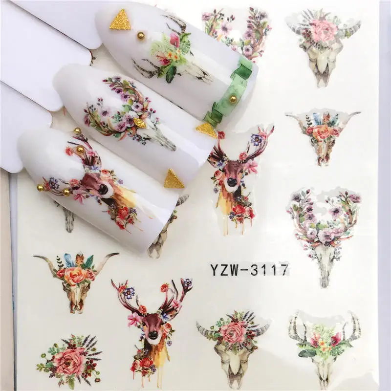 WUF Новое поступление наклейки для ногтей с перьями серия водная наклейка цветочный растительный узор 3D маникюрные наклейки Водные Наклейки Для Ногтей - Цвет: YZW-3117