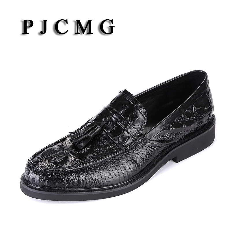 Dedo Formais Sapatos Black Wine red Crocodilo Homem outono Apontado Padrão Com De Couro Pjcmg Moda Slip Borla Genuíno Planas Vestido Primavera on vRqH0z