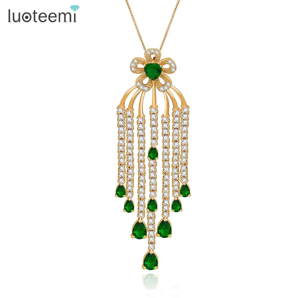 LUOTEEMI Brand Bohemia Design Luxury Bridal Tassel Flower Big font b Pendant b font With Chains