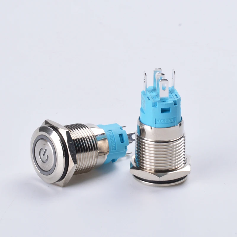 16 мм 9-24 в 12 В 110 В 220 В водонепроницаемый металлический кнопочный переключатель со светодиодный светильник Выключатель без фиксации 1NO 1NC широкое напряжение