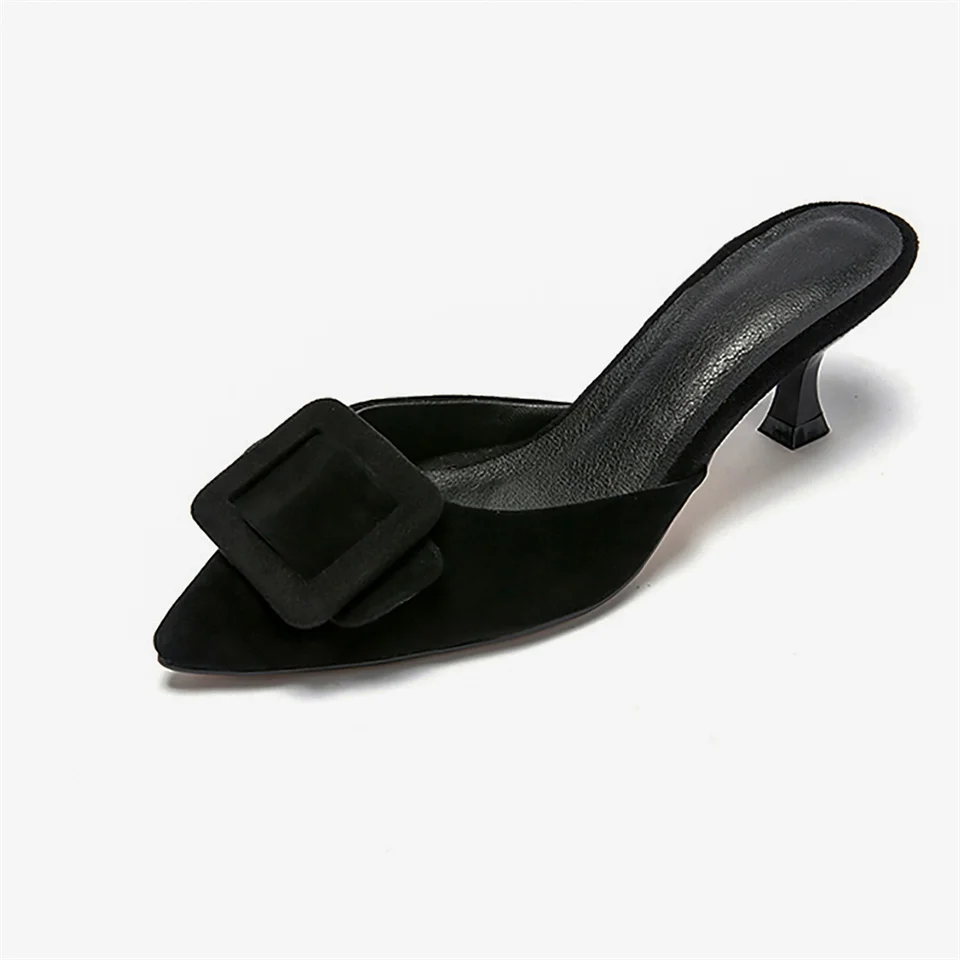 

Spring Summer Women Slippers Pointed Toe Slingback Pumps Buckle Slides Backless Dress Sandals Kitten Heeled Slippers Women