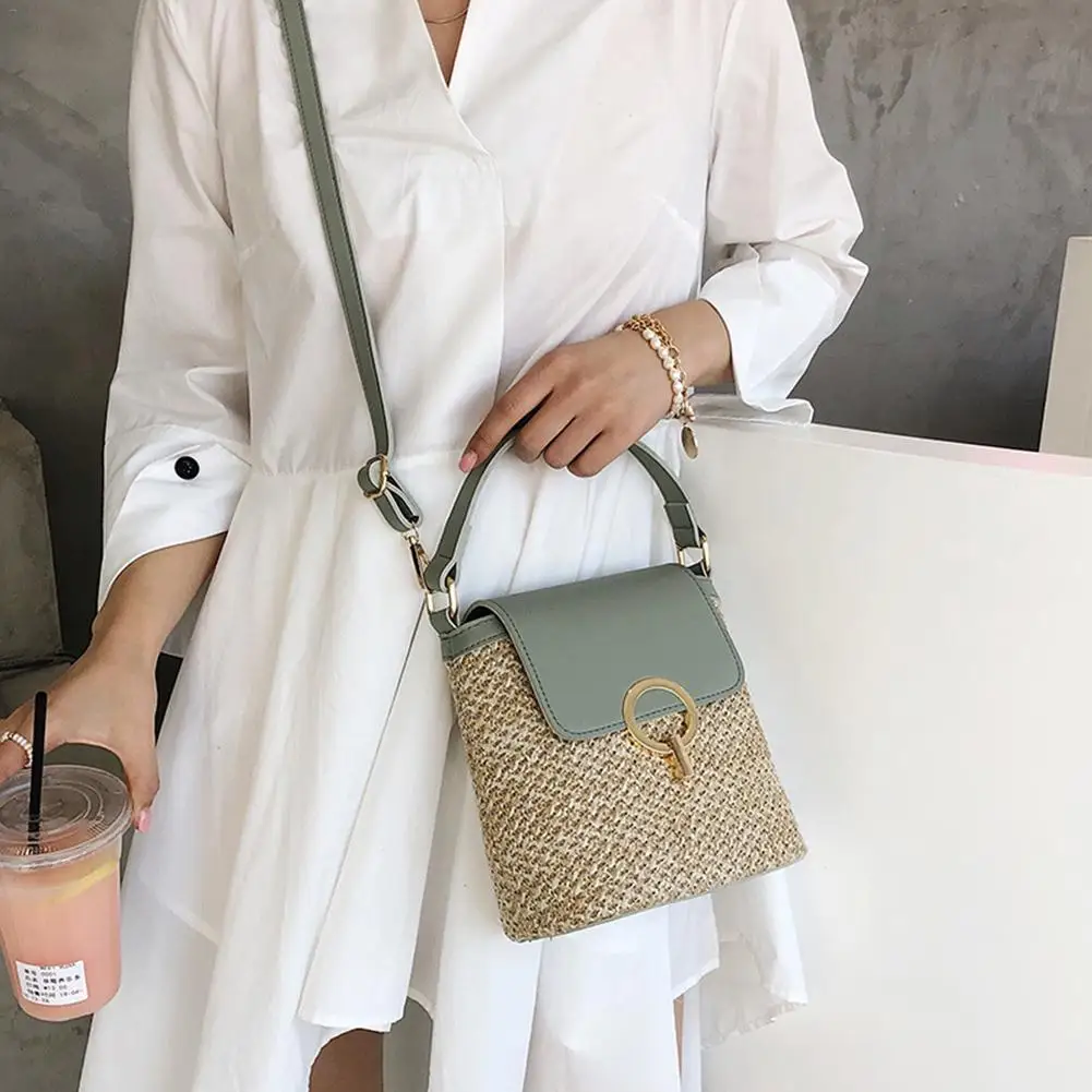 Bolso Mujer 2019 New Woven Bag Straw Bag Handbag Simple Shoulder Messenger Bag Portable Bucket Beach Travel Lady Bag