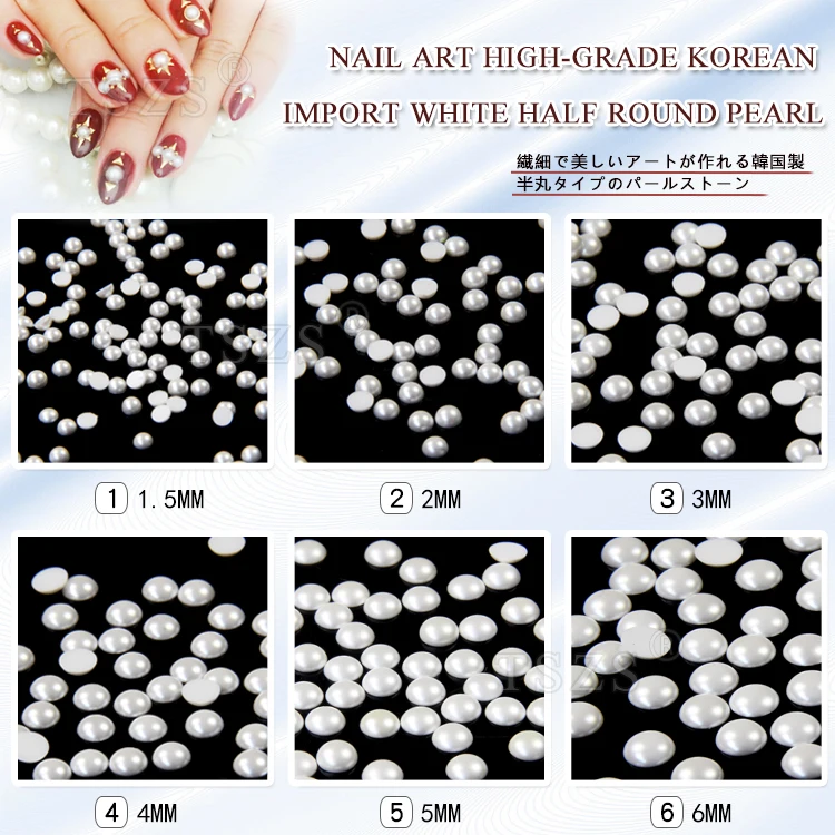 

5bag/lot high grade korean import white half round nail art pearl decorations
