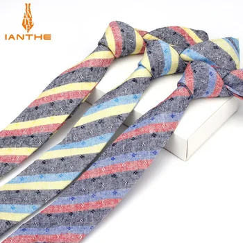 

New Fashion Mens Ties 100% Cotton Necktie for Men Causal Stripe Tie For Man Bussines Corbatas Bridegroom Party Slim Neckties