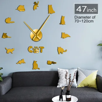 

3d Diy Extra Large Breed British Shorthair Mirror Wall Sticker Clock Decor Childern Room Creative Silent Quartz Watch Wall