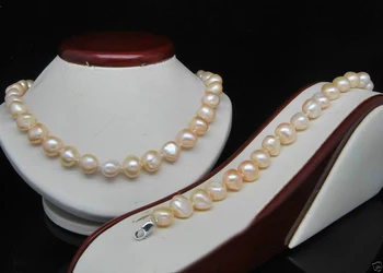 

GENUINE NATURAL 9-10mm SOUTH SEA BAROQUE PINK PEARL NECKLACE BRACELET SETS