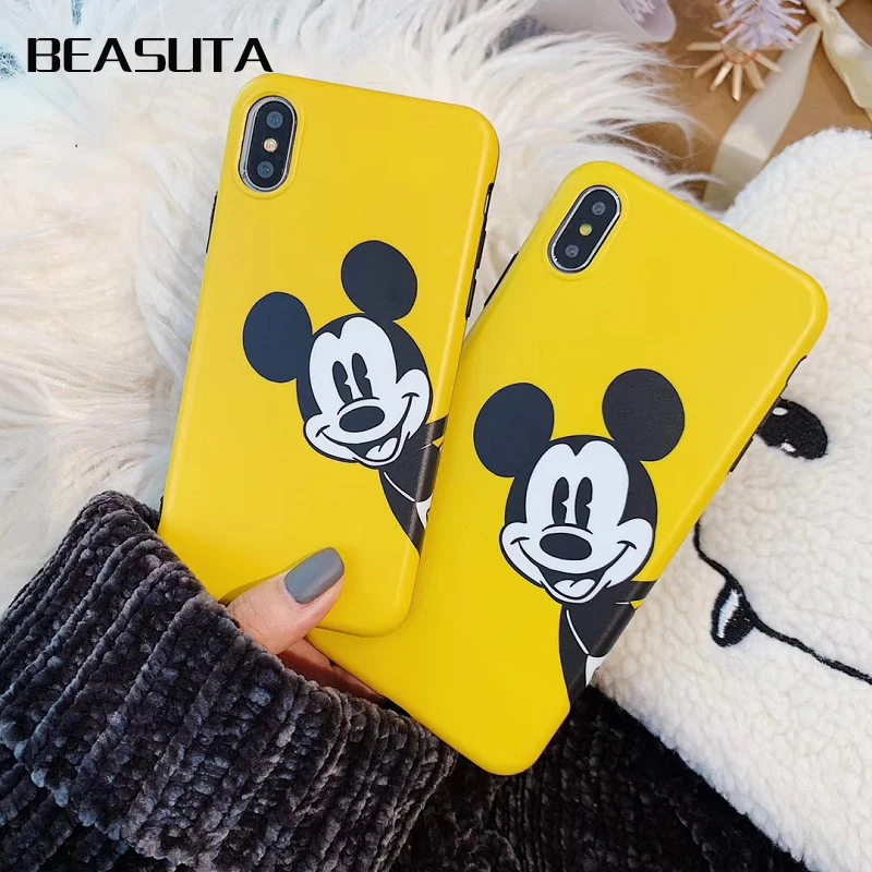 

Yellow Case For iphone 7plus XS MAX XR Case Cover Mickey Minnie Silicone Soft Coque For iPhone 6s 6 7 8plus X Bags Funda capas