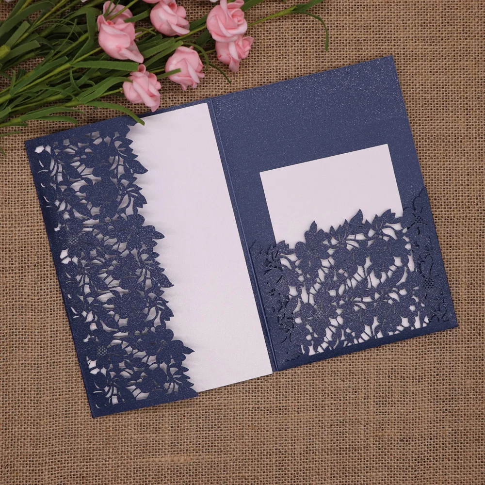  10pcs/pack Glitter Wedding Invitation Card Cover Leaves Shinny Paper Carved Invitations Birthday Ba - 33026320691