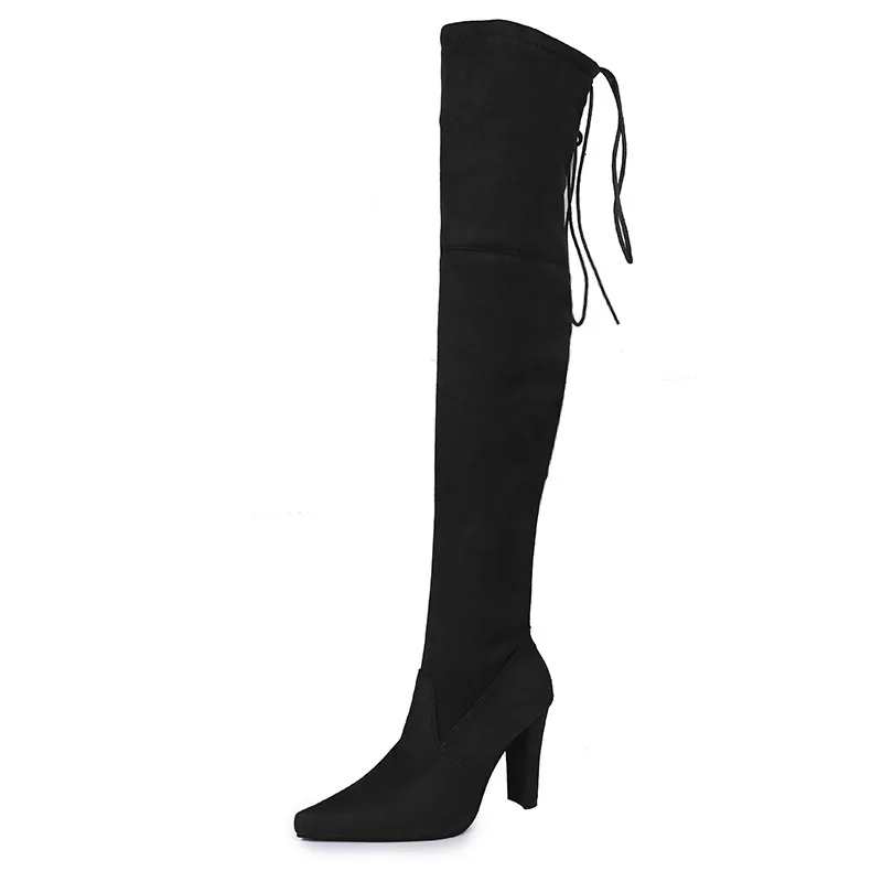 

MoBeiNi Autumn and winter fashion new lace-up boots over the knee high-heeled thick with pointed women's boots women's shoes