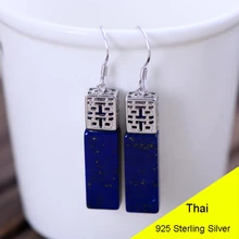 Duplo JoyDouble HappyShuangxi Cubóide Azul Lapis Brinco Pendente 925 de Prata Esterlina Mulheres de Prata Thai Presente Brincos Aretes CH041993