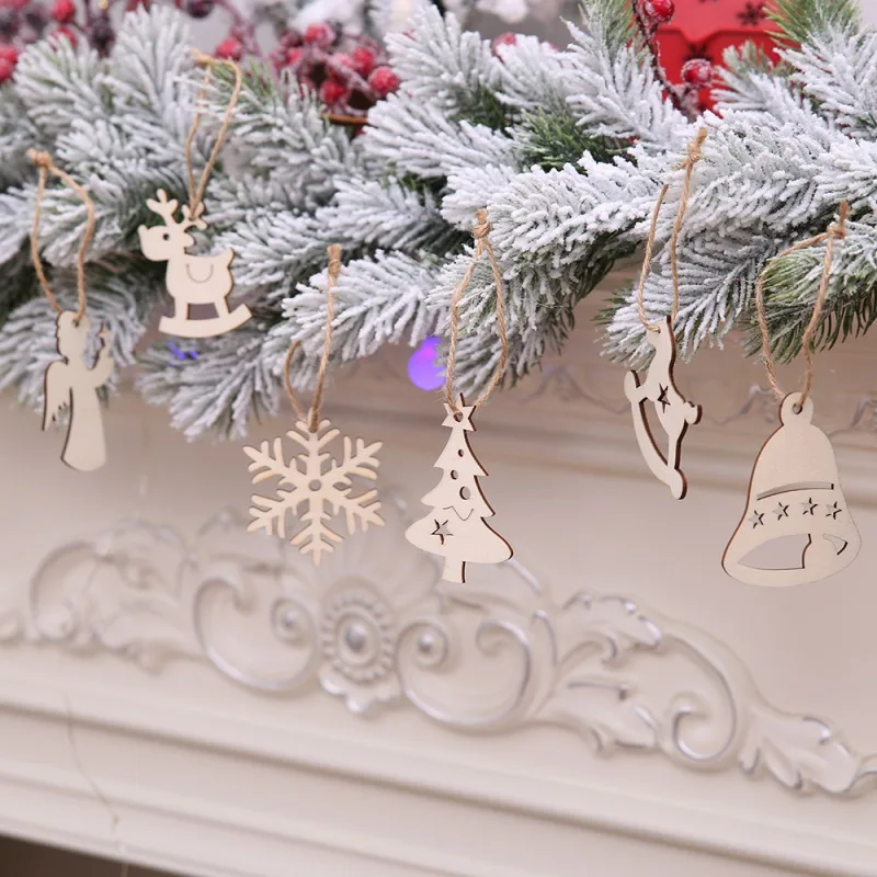 

New 10Pcs/Set Hanging Wooden Chips Mini Wooden Arts Pendant for Home Christmas Tree Bar Shop Decor