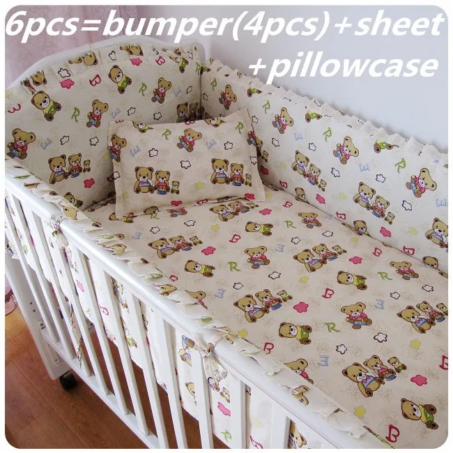 

Promotion! 6/7PCS Bear bedding crib set 100% cotton crib bumper baby cot sets baby bed bumper duvet cover,120*60/120*70cm
