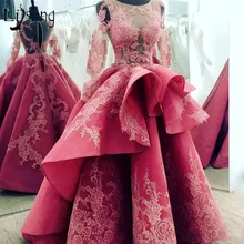 Саудовская Арабская длинные платья для выпускного вечера с длинными рукавами платья для выпускных вечеров с оборками Abendkleider о-образный вырез винтажное официальное вечернее платье Abiye