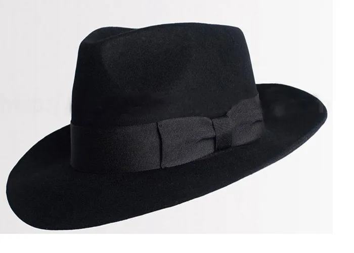 New 100% Woolen Hat Australian Wool 1:1 Michael Jackson Concert Dance Fedoras Classic Black Wide Brim Jazz Gentleman Hats