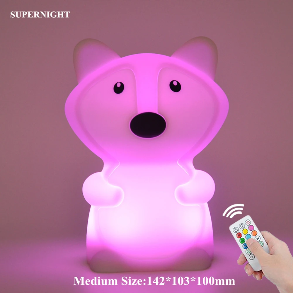  Bear Dog Monkey Fox LED Night Light Remote Control Timer Touch Sensor 9 Colors USB Charging Silicon - 32977326954