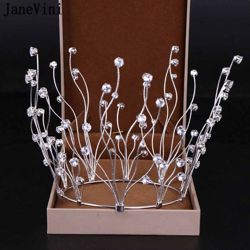 

JaneVini Fashion Silver Wedding Crowns Beaded Princess Pageant Tiaras European Bridal Crowns Wedding Jewelry Hair Accessories