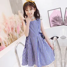 Детское клетчатое платье без рукавов с круглым вырезом и поясом в консервативном стиле для девочек от 10 до 12 лет, Эксклюзивное платье одежда, летние платья