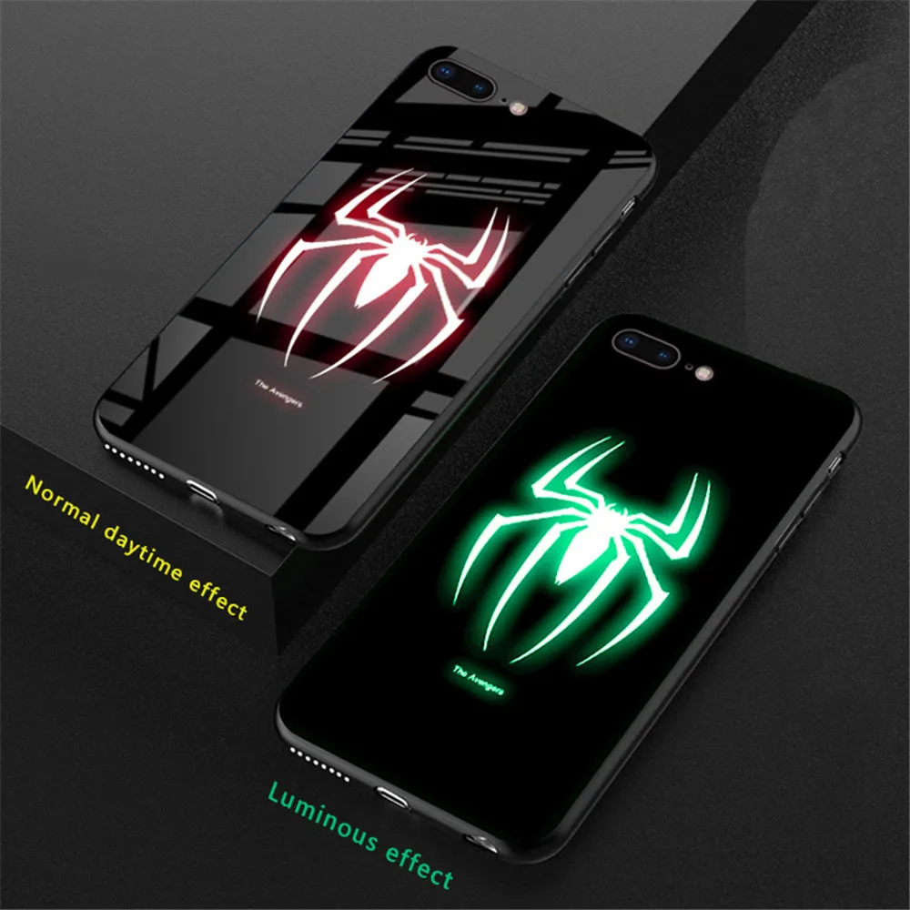 Роскошный чехол со светодиодным стеклом Marvel для iPhone XS MAX XR 6S 7 8 Plus телефона с
