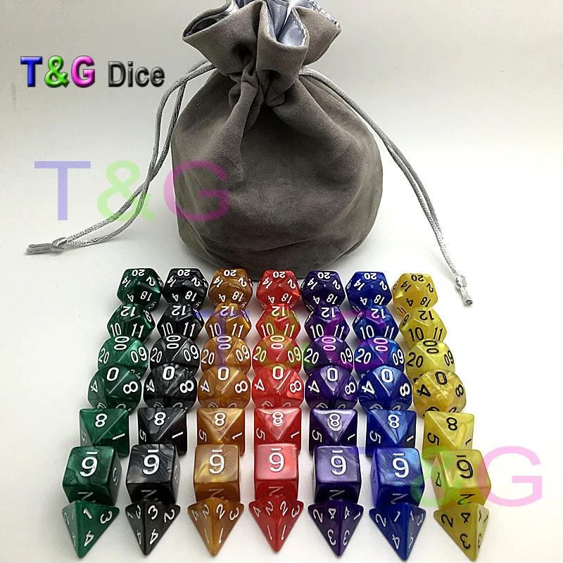 A complete set of sale 7 Sets High Quality D&D Dice with Pearlized