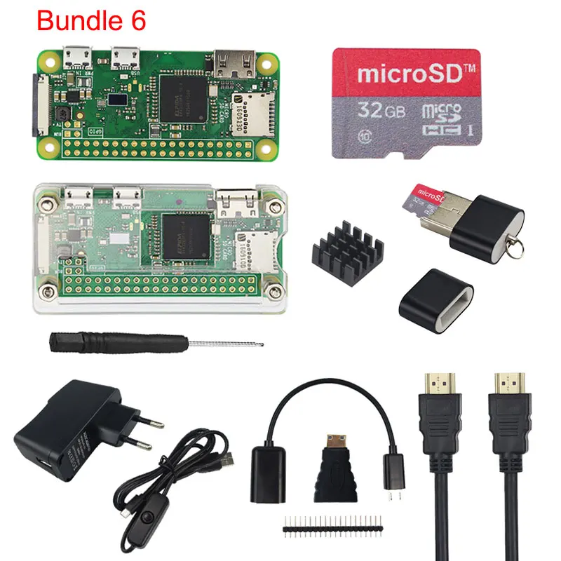 Raspberry Pi Zero W стартовый комплект+ акриловый чехол+ 2A блок питания+ вкл/выкл USB кабель+ 16 32 Гб sd-карта+ HDMI кабель+ радиаторы - Комплект: Комплект 6