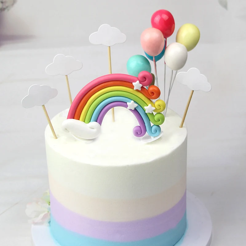Cyuan Единорог вечерние одноразовые наборы посуды, единорог топперы на торт для вечеринки, бумажная тарелка, чашка единорог, принадлежности для дня рождения - Цвет: RAINBOW CAKE decor