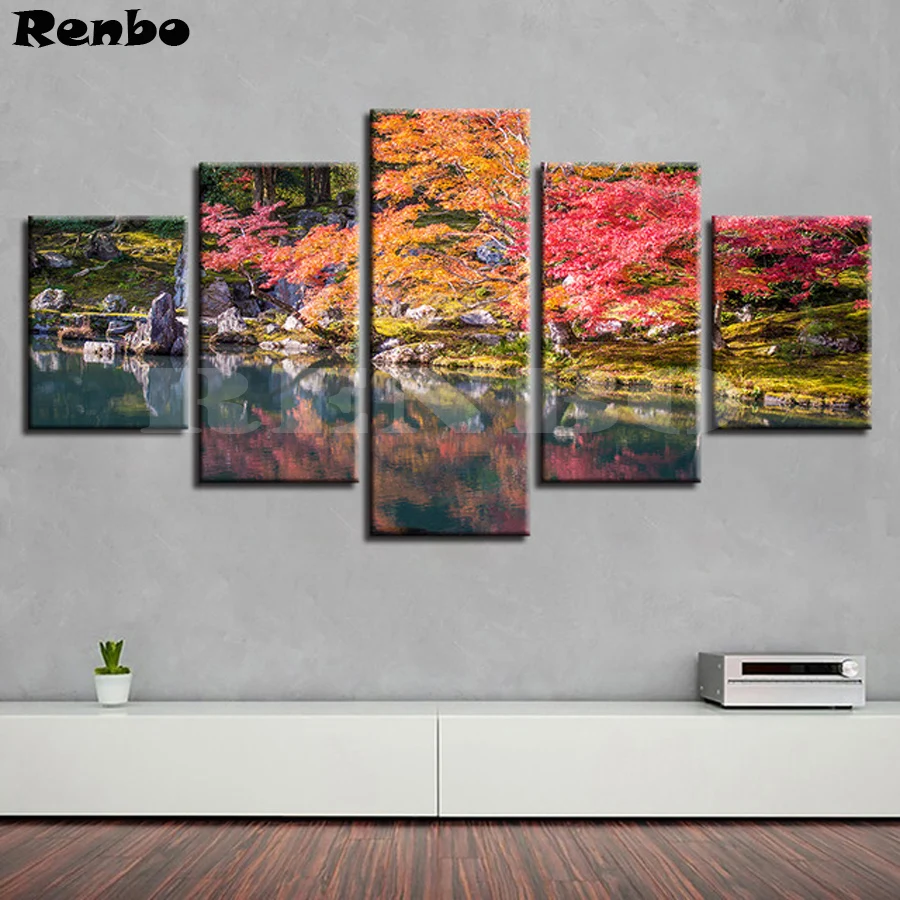 

5pcs DIY 5D Diamond Embroidery autumn landscape lake Handmade Diamond Painting Cross Stitch kits Diamond Mosaic Patterns bead