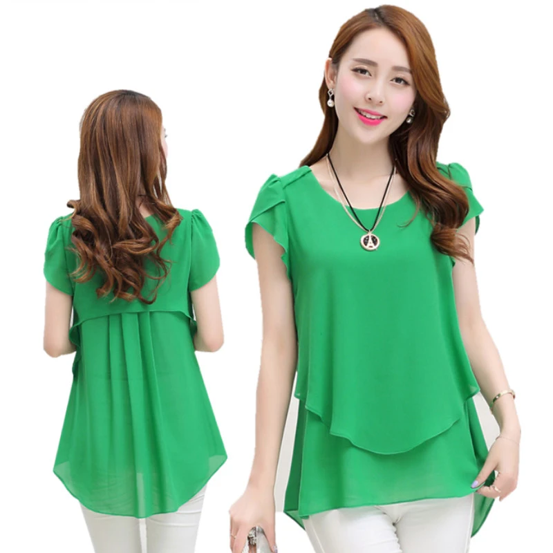 2016 New Summer Women Short Sleeve Chiffon Blouse 5XL Plus