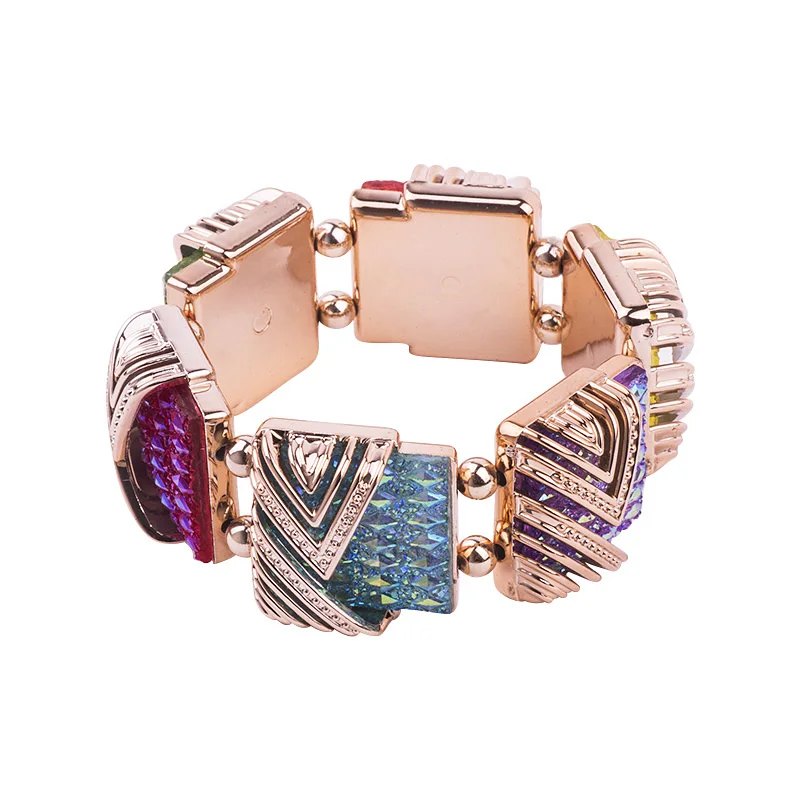 Classic Gold Cuff Bracelets Bangles for Women Fashion New Stretch Geometric Colourful Crystal Bracelet Simple Charm Jewelry (3)