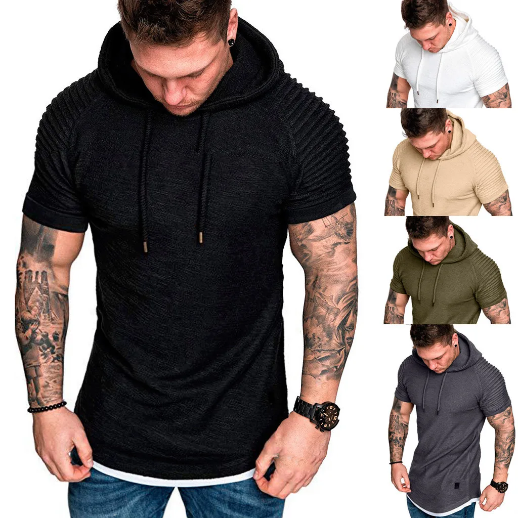 

T Shirt Men Slim Fit Casual Drape Pattern Large Size Short Sleeve Hoodie Tops tshirt Muscular man Summer Fashion c0606
