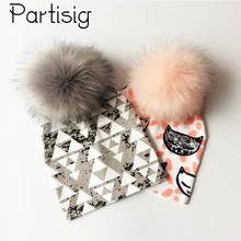 Детская шапка, хлопковая шапка с помпоном и принтом для детей, зимняя шапка для мальчиков, детские шапки для девочек, детские шапки