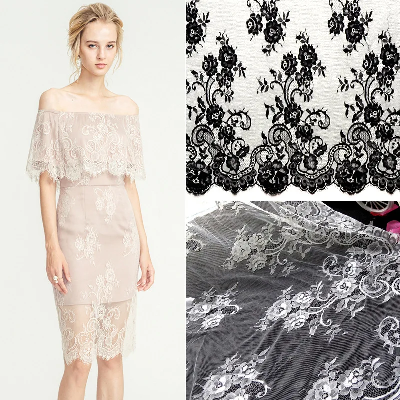 

150*300CM White Black Lace Fabric Trim DIY Decorative Embroidery Lace Trim Ribbon Sewing Wedding Dress Home Crafts