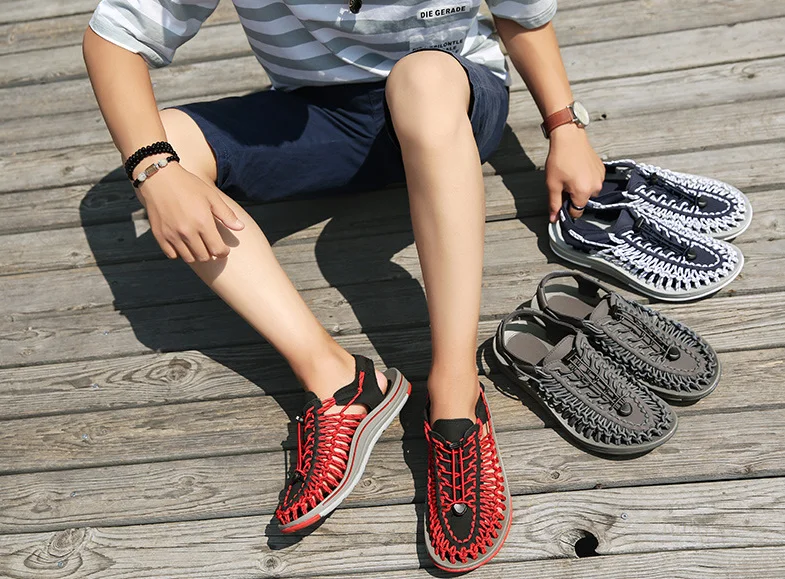 Летние женские туфли-лодочки; сделанные вручную тканые из искусственной кожи мужские сандалии Повседневное Модные мужские пляжные туфли, дышащие Лоферы обувь на плоской подошве; обувь в горошек; Z83