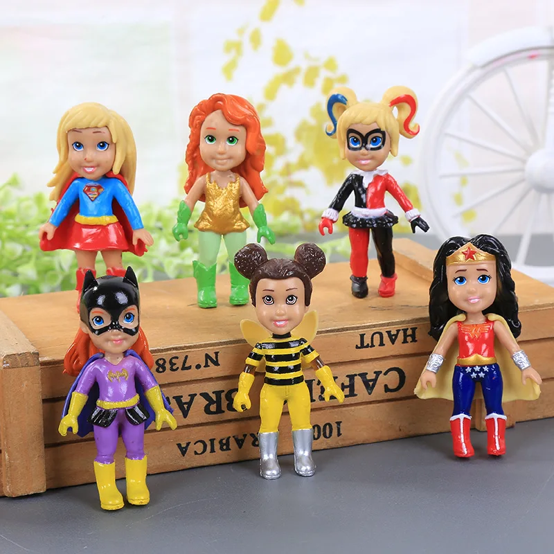 

6Pcs/set Mini Anime Super Girl Wonder Hero Woman Doll Toy Action Figures Statue Collection Car Model PVC Toys for Kids Gift