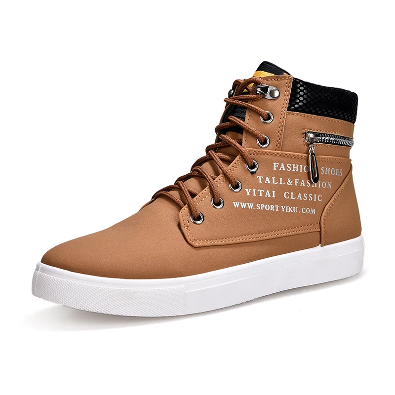 Men's Casual Shoes Lace-up High Top Fashion Shoes Men Autumn Zipper Decoration Flat Shoes For Student Black zapatos de hombre