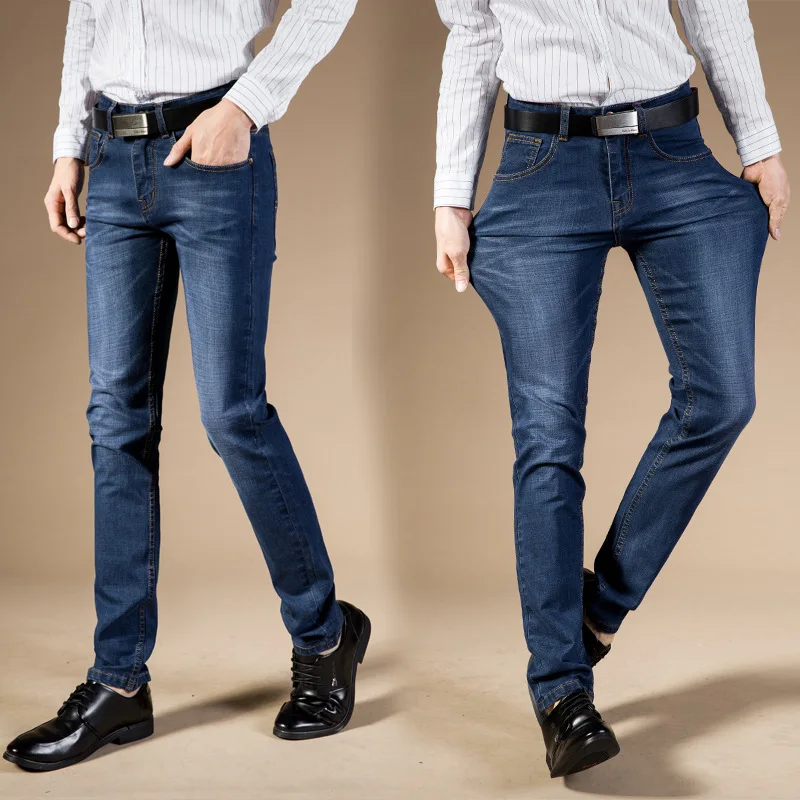 

2017 new men's jeans straight Slim jeans men's self-elastic pants