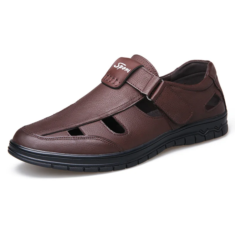 Мужская обувь из натуральной кожи; коллекция года; летние мужские сандалии; черная кожаная мужская обувь; пляжные сандалии; KA1124 - Цвет: Коричневый