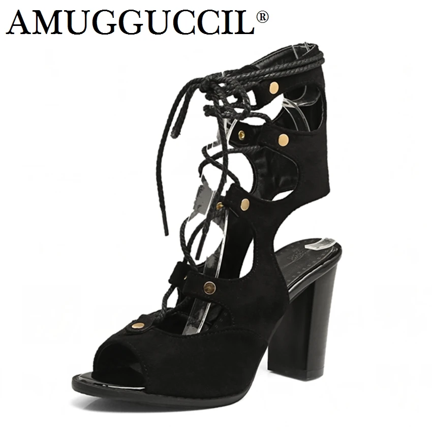 

2019 New Plus Big Size 33-48 Black Beige Yellow Lace Up Fashion Sexy High Heel Summer Girls Female Lady Women Sandals L714