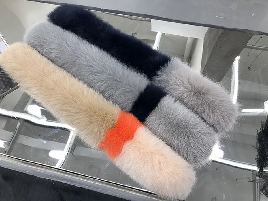 FXFURS, женские шарфы из натурального Лисьего меха, воротники, лоскутные натуральный мех лисы, глушители с зажимами, корейская мода для девушек