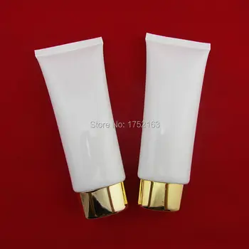 

100ml flat soft tube white cosmetics packaging with Gold Lids,hand cream or lotion or facial cleanser tube,Plastic bottles
