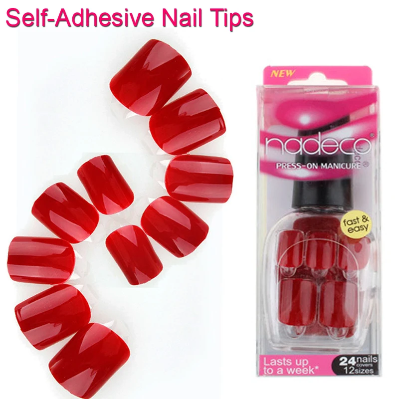 12Sets Dark Red Self Adhesive Fake Nail Polish Tips Colorful Pre glued
