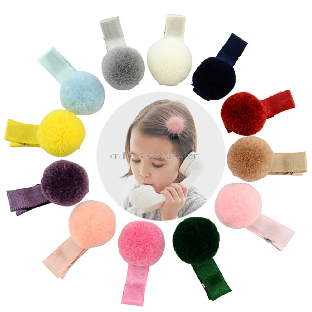 

12Pcs Baby Girl Soft Fur Ball Hair Clip Handmade Barrettes Head Accessories Drop shipping