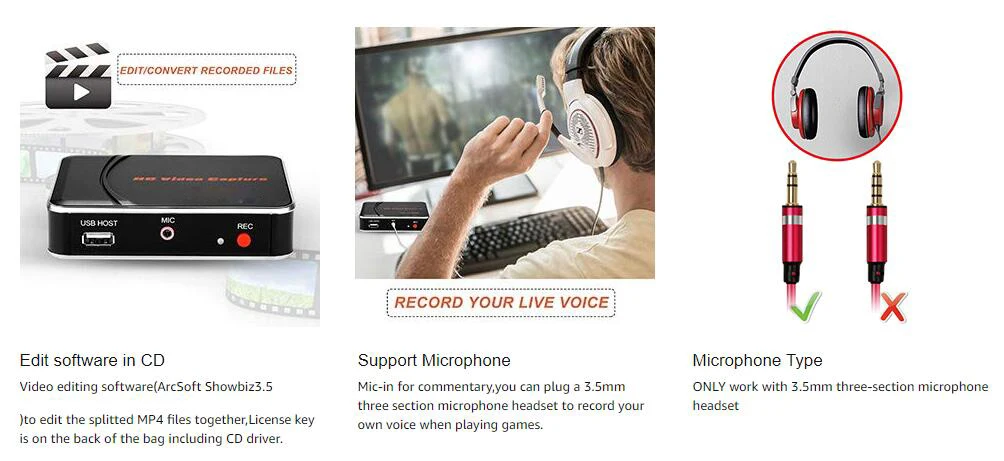 de gravação de vídeo captura de jogo usb suporte mic em ezcap280h
